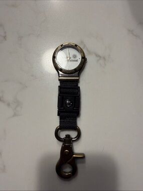 Clip-On Fob Watch with Compass | Black Strap and Antique Gold Hardware